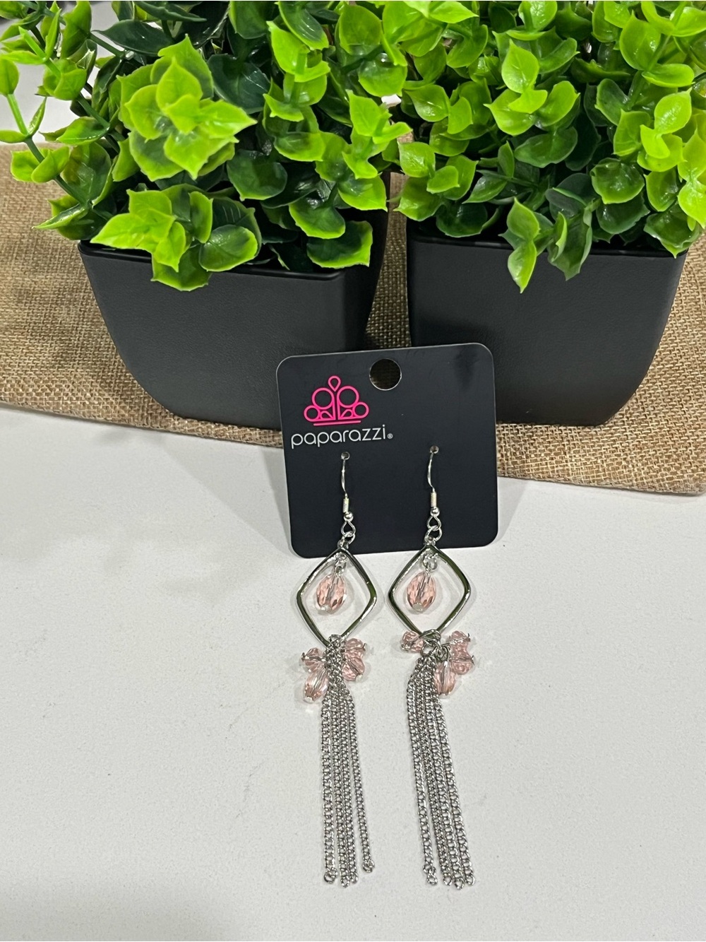 paparazzi Blush Crystal Tassel Dangle Earrings - Silver